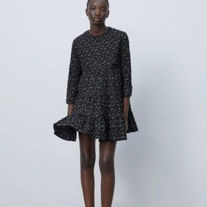 Zara black floral print mini dress
